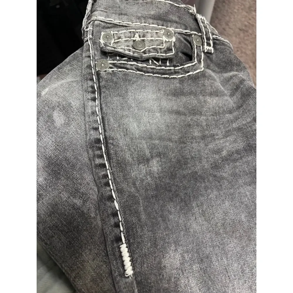 True Religion Ricky Relaxed Straight Jeans Size 38 ✨ Acid Wash Black Gray Y2K